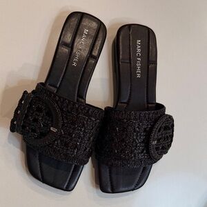 NWT Marc Fisher Black Braided Slide Sandals